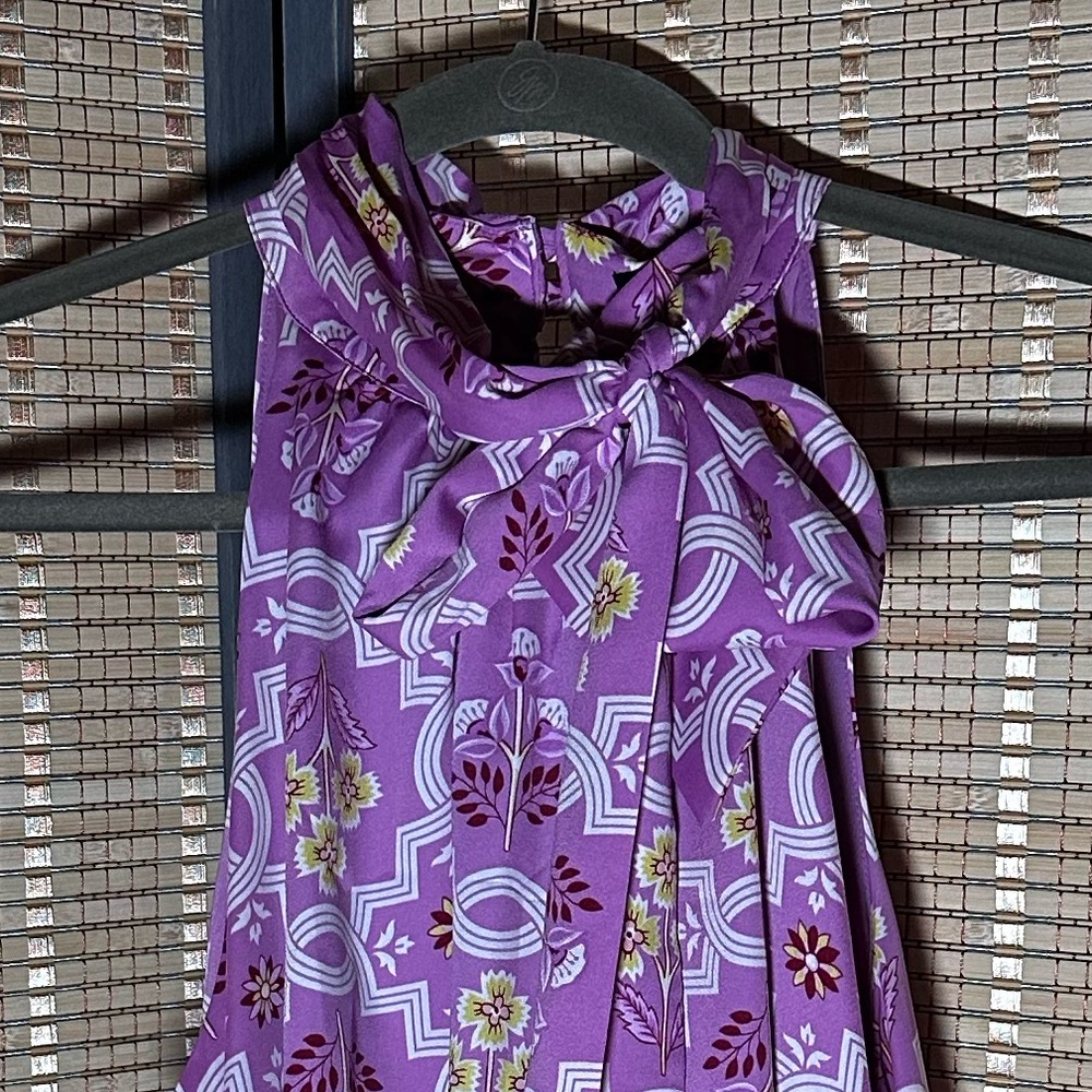 Ann Taylor Lilac Dress with Multicolor Floral Tile Print A-line Halter Dress - Picture 5 of 10